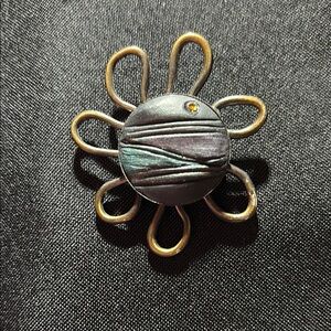 Artistic Floral Brooch with metal petals & handcrafted clay center w/ Rhinestone
